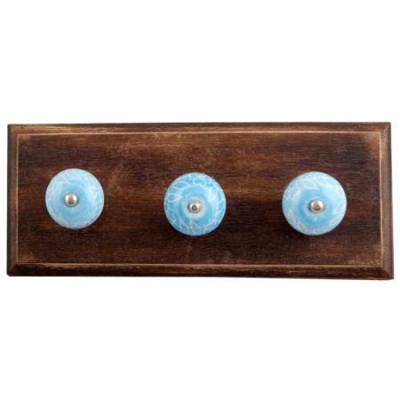 Turquoise Leaf Floral Ceramic Wooden Hooks